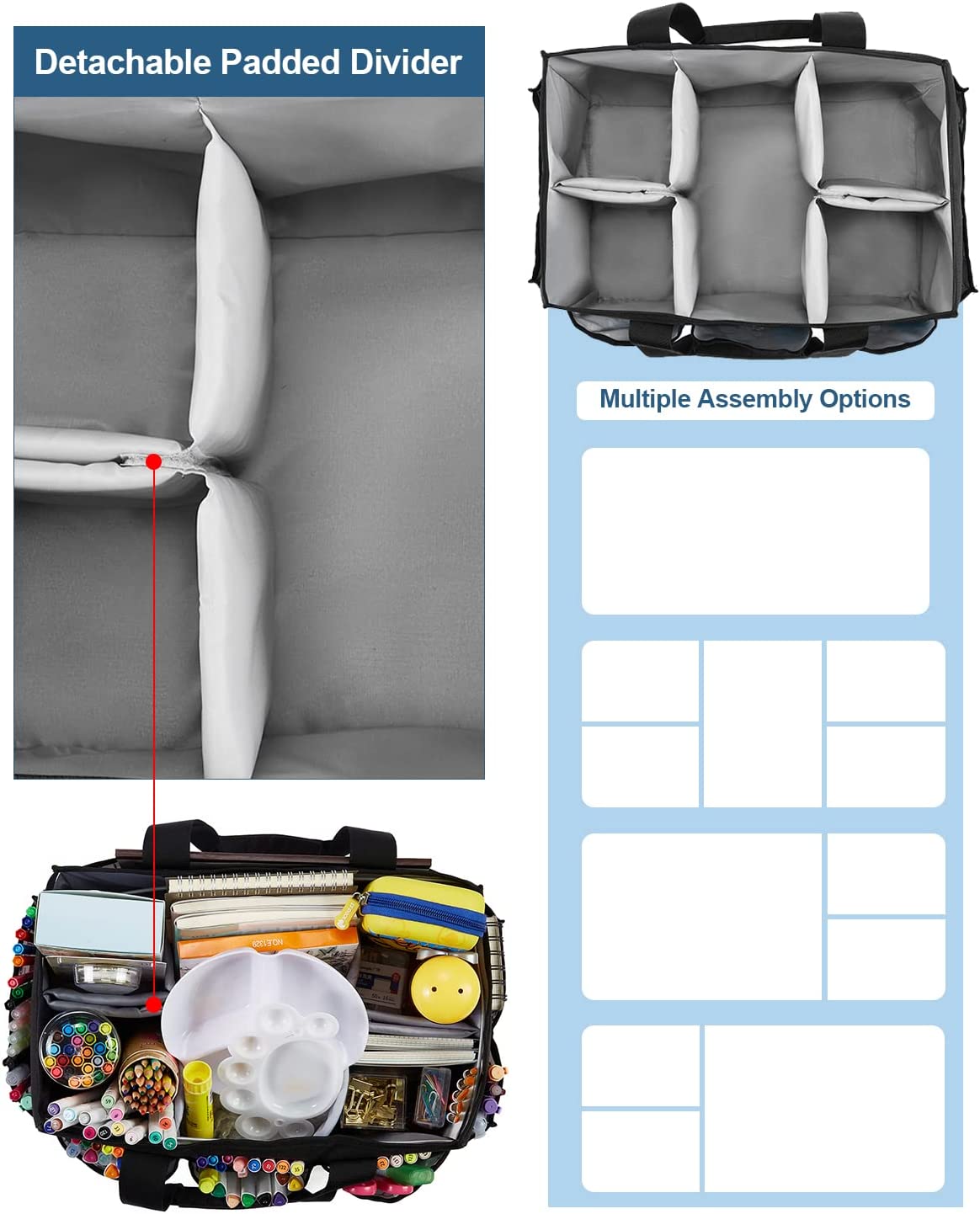 Craft Organizer Tote Bag, Art Caddy Organizer with Handles,Multi-Functional Craft Caddy for Sewing & Scrapbooking Supplies,Travel Art Box JOSIVIKY (White) - Image 5